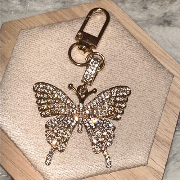 Gold‎ and Rhinestone Butterfly Bag Charm - Picture 4 of 5